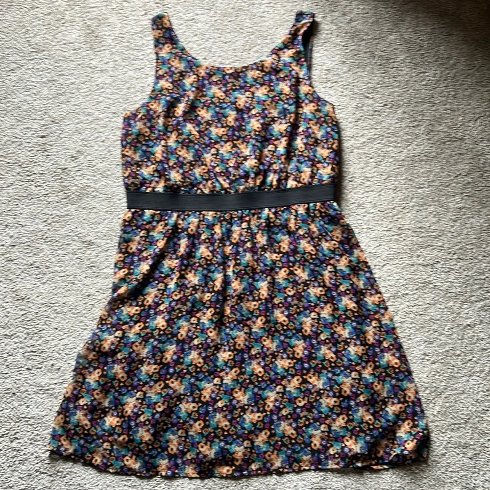 Xhilaration Sleeveless Floral Dress XL Black Orange Blue Purple Flowers Keyhole - Picture 1 of 15